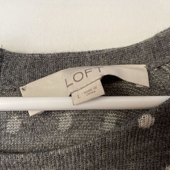 Loft Wool Blend Gray Crew Neck Polka dot Sweater Size Large - Picture 3 of 12